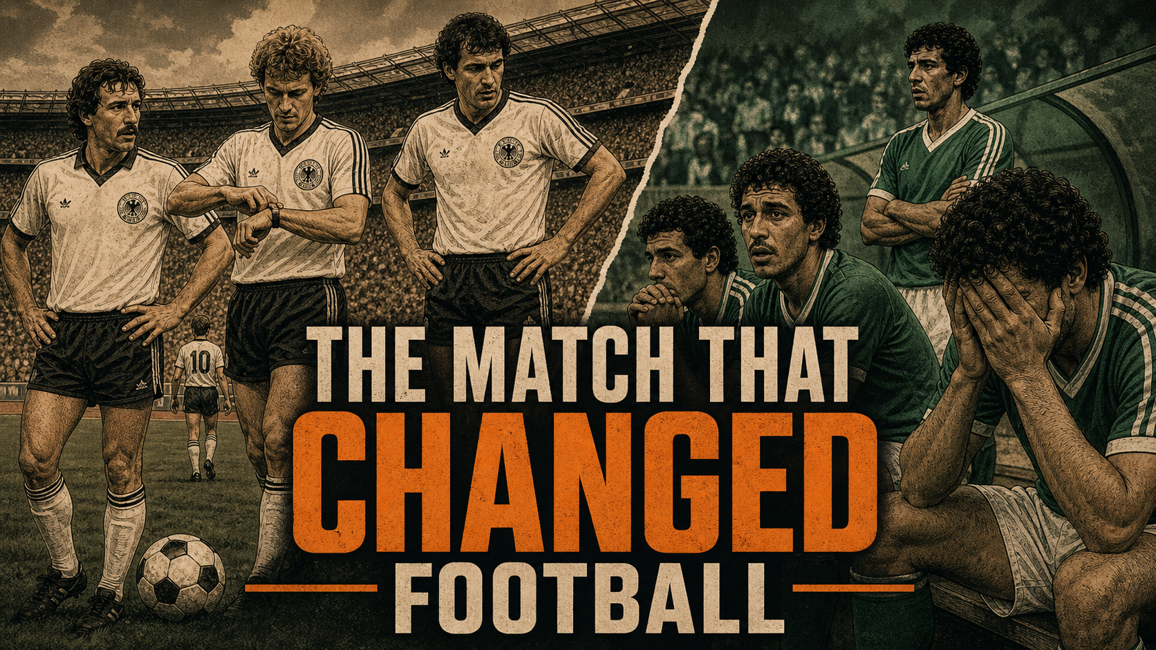 AI-generated manga-inspired illustration for the 1982 World Cup match that changed simultaneous kick-off scheduling